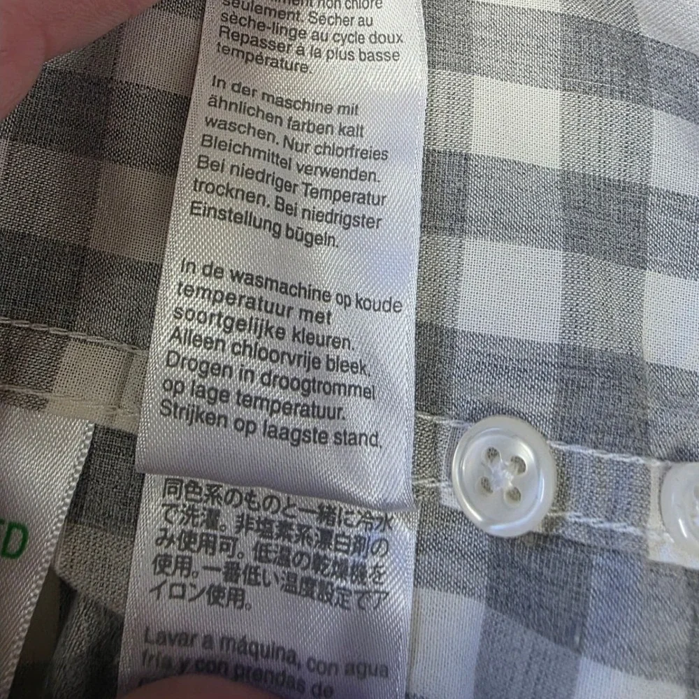 J.Crew Secret Wash Shirt Mens Medium Grey Gingham Organic Cotton Stretch Classic